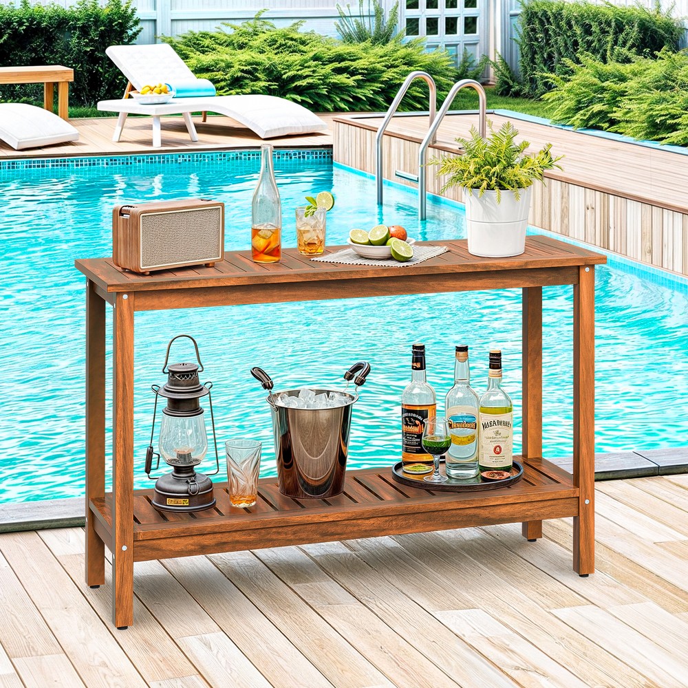 2-Shelf Console Table 48" Patio Side Accent Table Multifunctional w/Foot Sliders