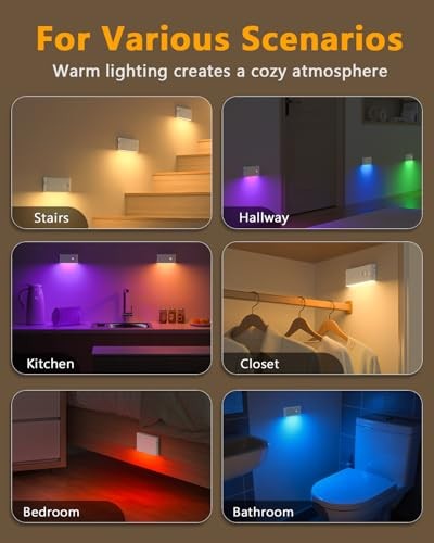 Stair Lights Indoor RGB & Warm,Rechargeable Motion Sensor Night 4 Pack White