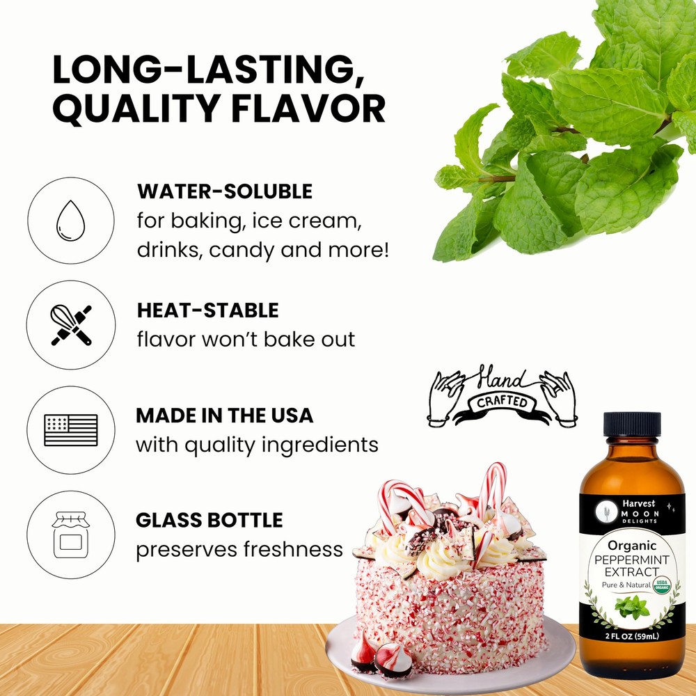 Organic Peppermint Extract for Baking, Ice Cream, Drinks, and 2 fluid ounces