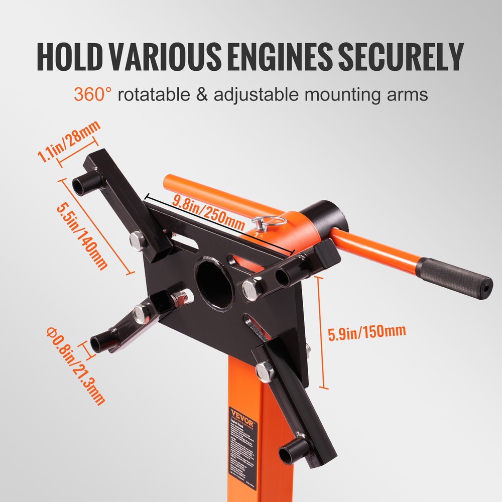 VEVOR Folding Engine Stand 1500LBS Motor Hoist Dolly w/Adjustable Mounting Head