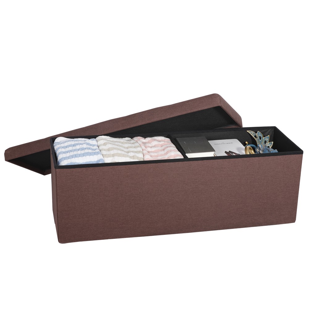 Brown Foldable Storage Ottoman Bench Storage Stools Footrest Spacious Organizer