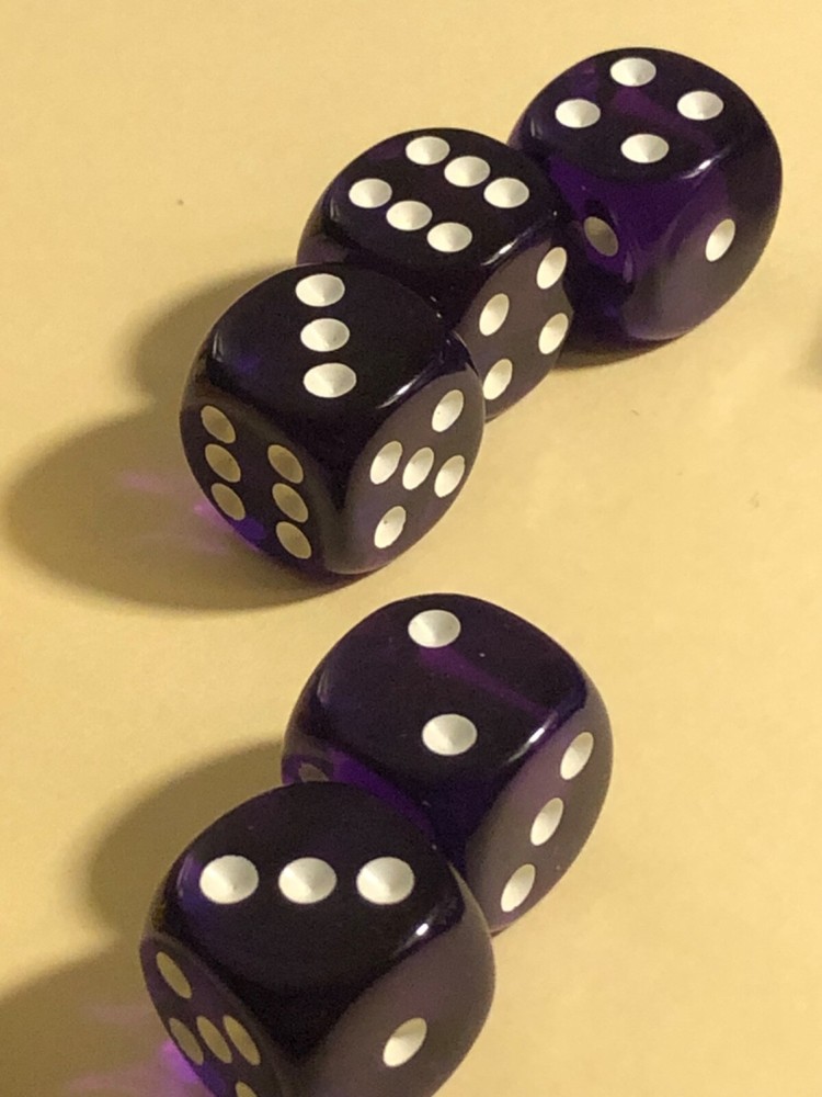 Purple translucent rounded corner 5 dice 5/8" set 090623@