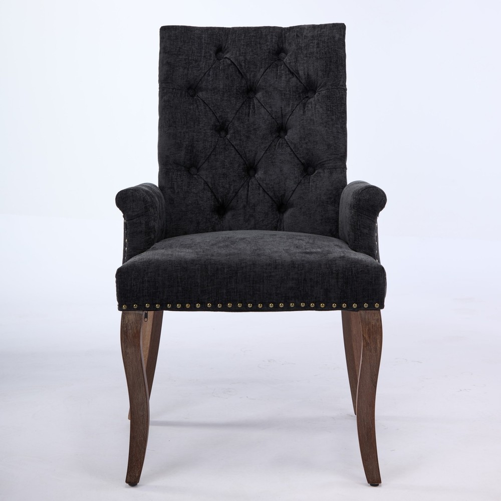 Upholstered Chenille Fabric Accent Dining Chair, Curved Solid Wood Legs, Elega