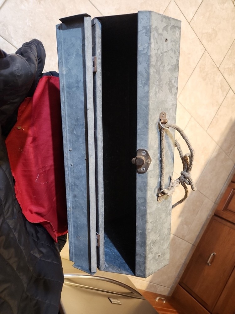 Vintage Gable Top Galvanized Sheet Metal Tool Box. Handmade