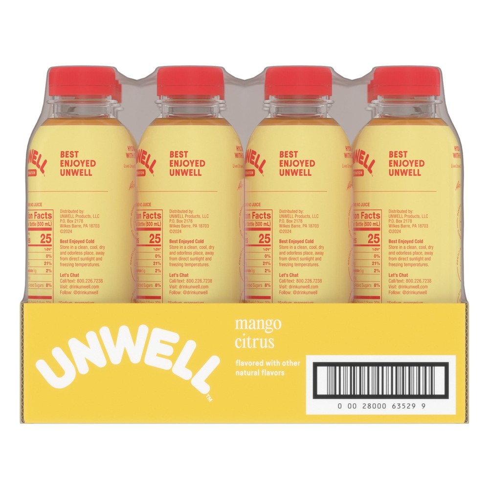 Unwell Hydration Electrolyte Drink for Rapid Hydration, Mango Citrus, 12 pack