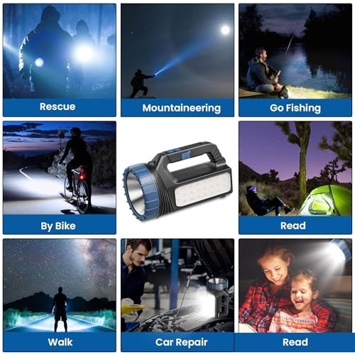 Solar Flashlight，Solar Powered Flashlight for Multi Function 8000 Lumens with 1