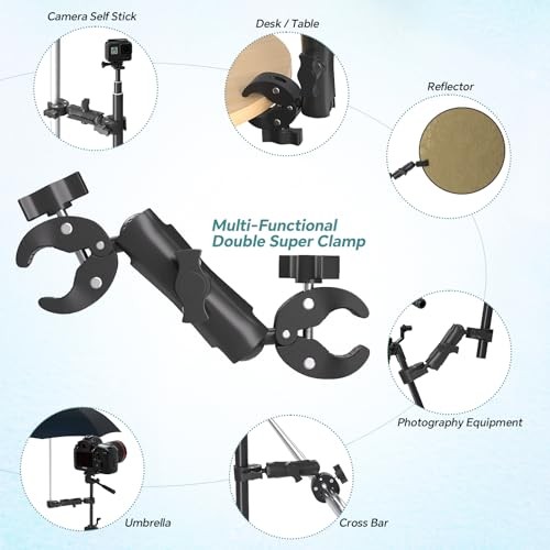 Super Double Clamp Mount Umbrella Camera Pole Clamp Holder,360° Magic Socket