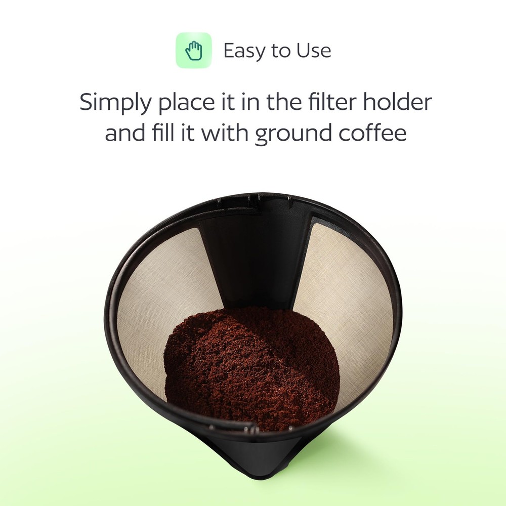 2-Pack #4 Reusable Permanent Cone Coffee Filters - Compatible Small, Gold