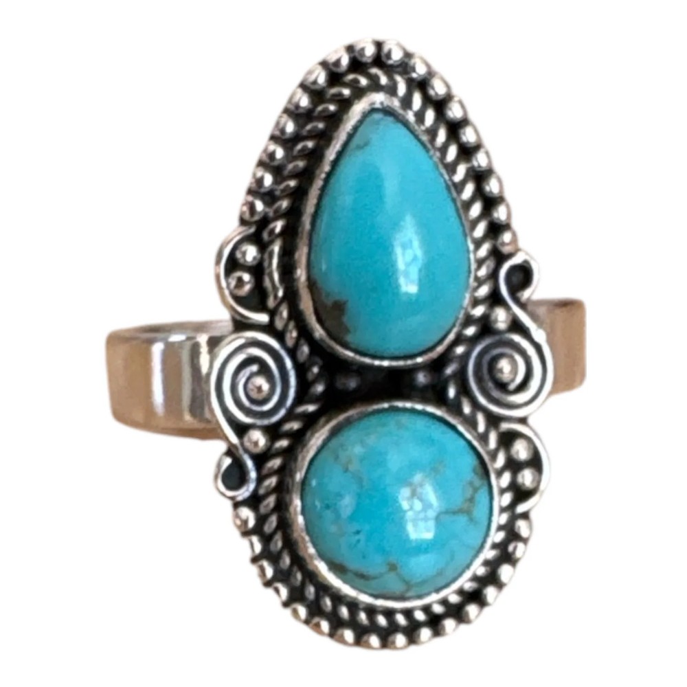 Kingman Turquoise Solid 925 Sterling Silver Ring 7