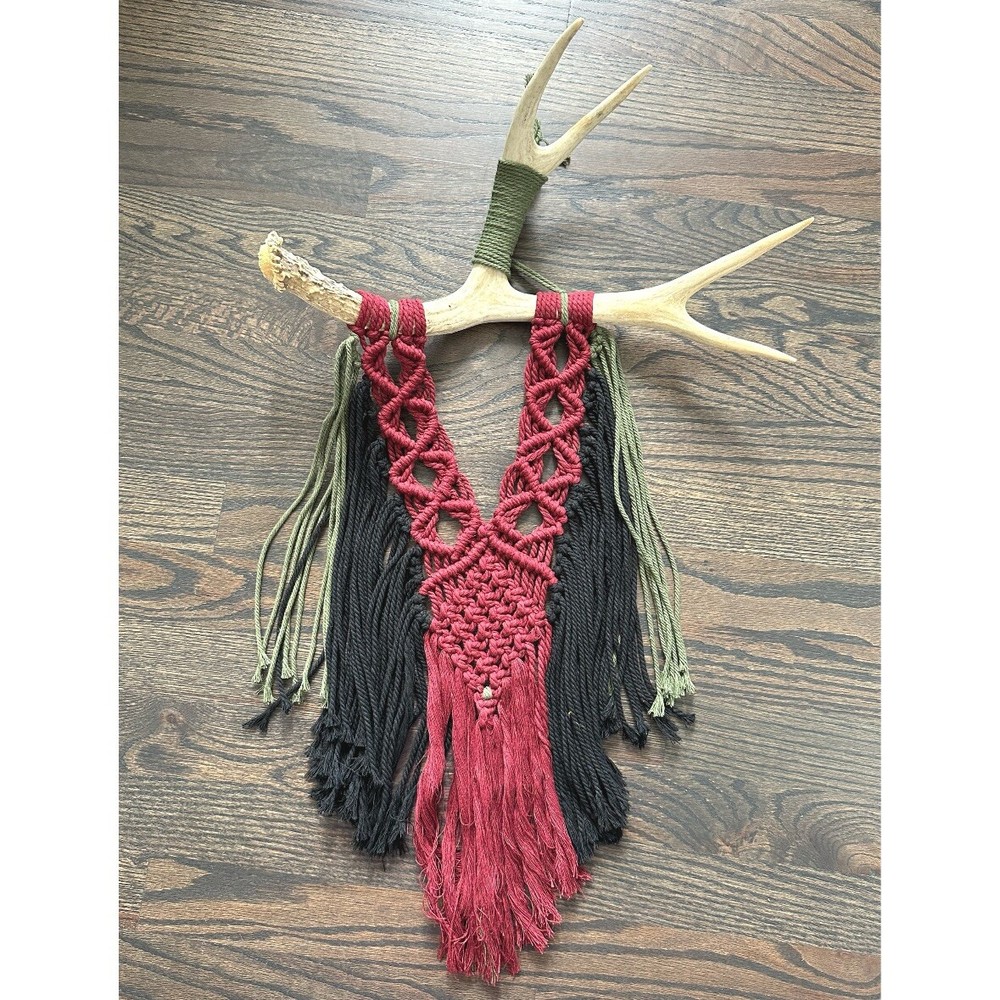 Macrame Deer Antler Boho Wall Decor Art Wall Hanging Handmade Wyoming