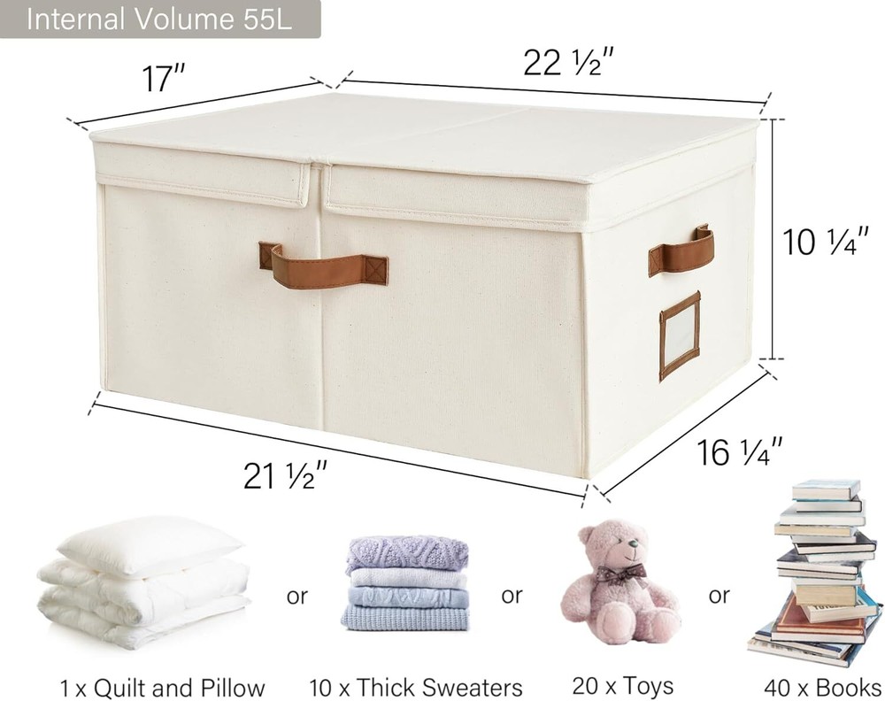 StorageWorks Extra Large Clothes Storage Bins, 55L Fabric Ivory White