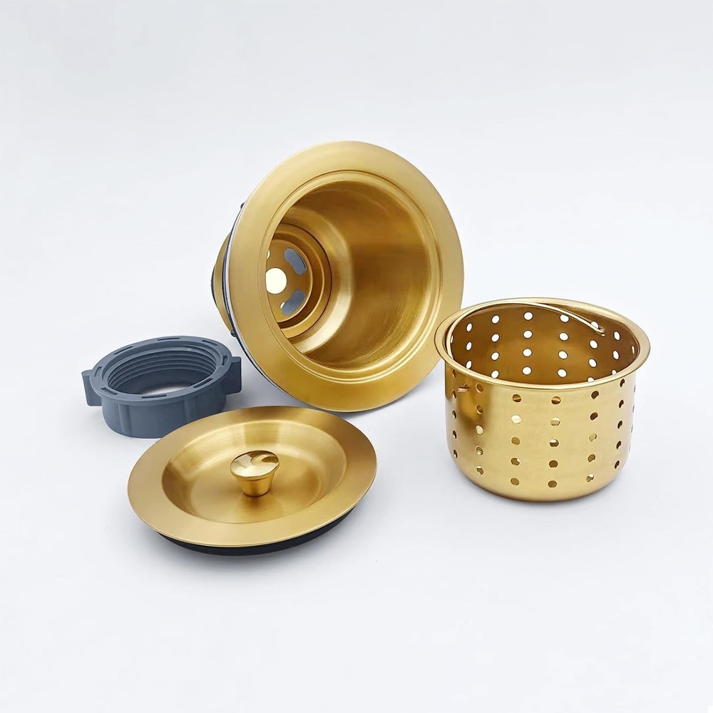 Easy-Install Brushed Gold Kitchen Sink Drain Strainer with Removable Basket