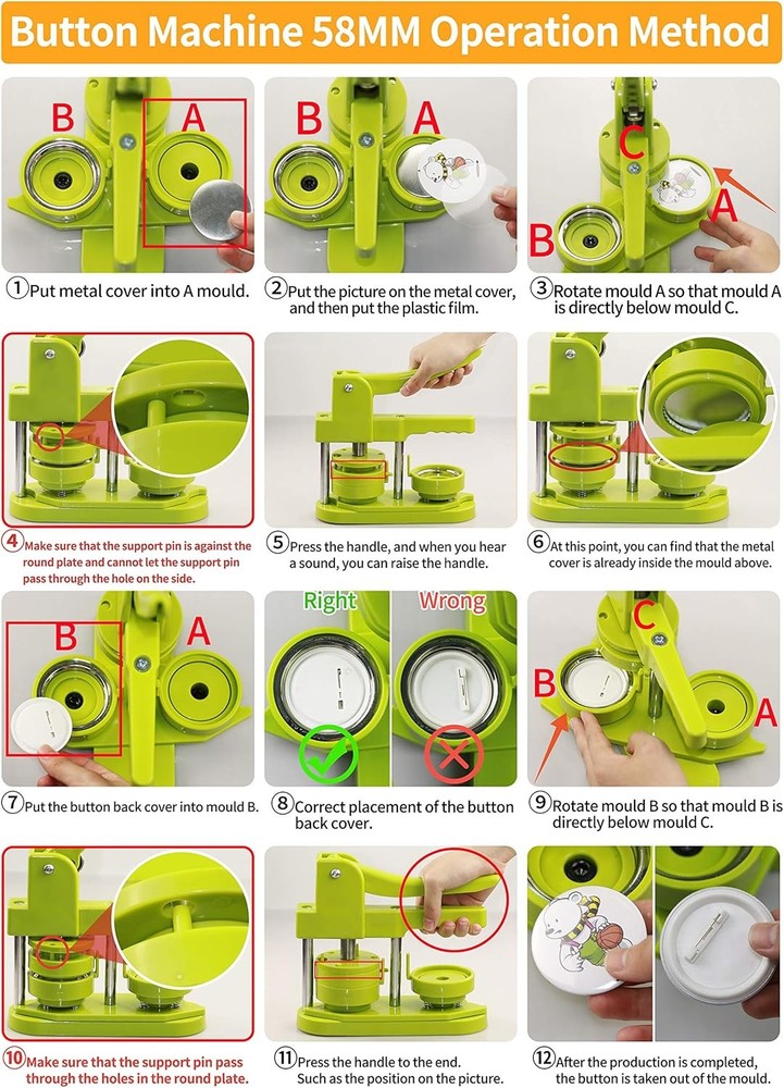 Button Maker Machine 58mm (2.25 in) Installation-Free, DIY Button Pin Maker M...