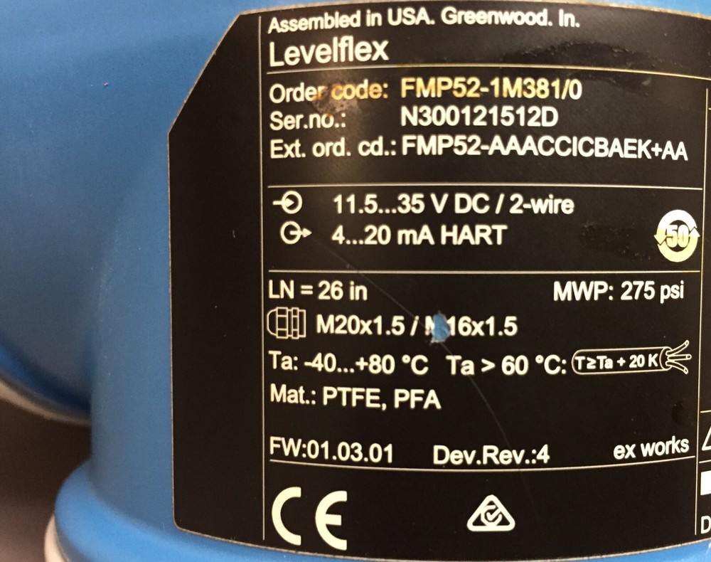 Endress+Hauser Levelflex FMP52-AAACCICBAEK+AA Guided Wave Radar Level Transmitte