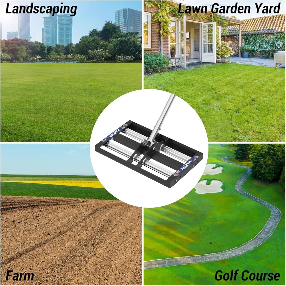 Lawn Leveling Rake-Aluminum Rollers，17"x10"Levelawn Tool with 70"Extended Handle