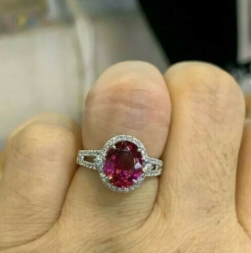 3.40 Ct Real Natural Ruby Diamond Engagement Beautiful Ring 14K Solid White Gold