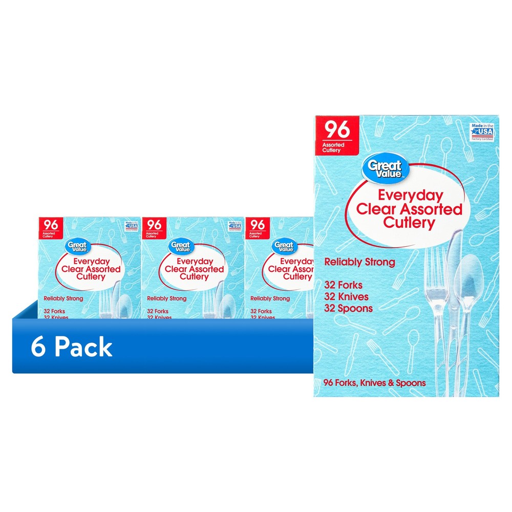 Plastic Everyday Clear Assorted Cutlery, 96 Count includes 32F/32S/32K