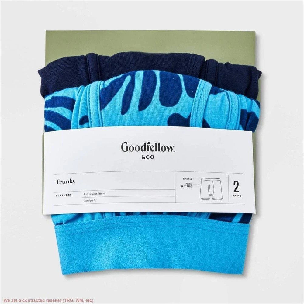 Men's Floral Leaf Print Trunks 2pk - Goodfellow & Co Blue/Navy Medium
