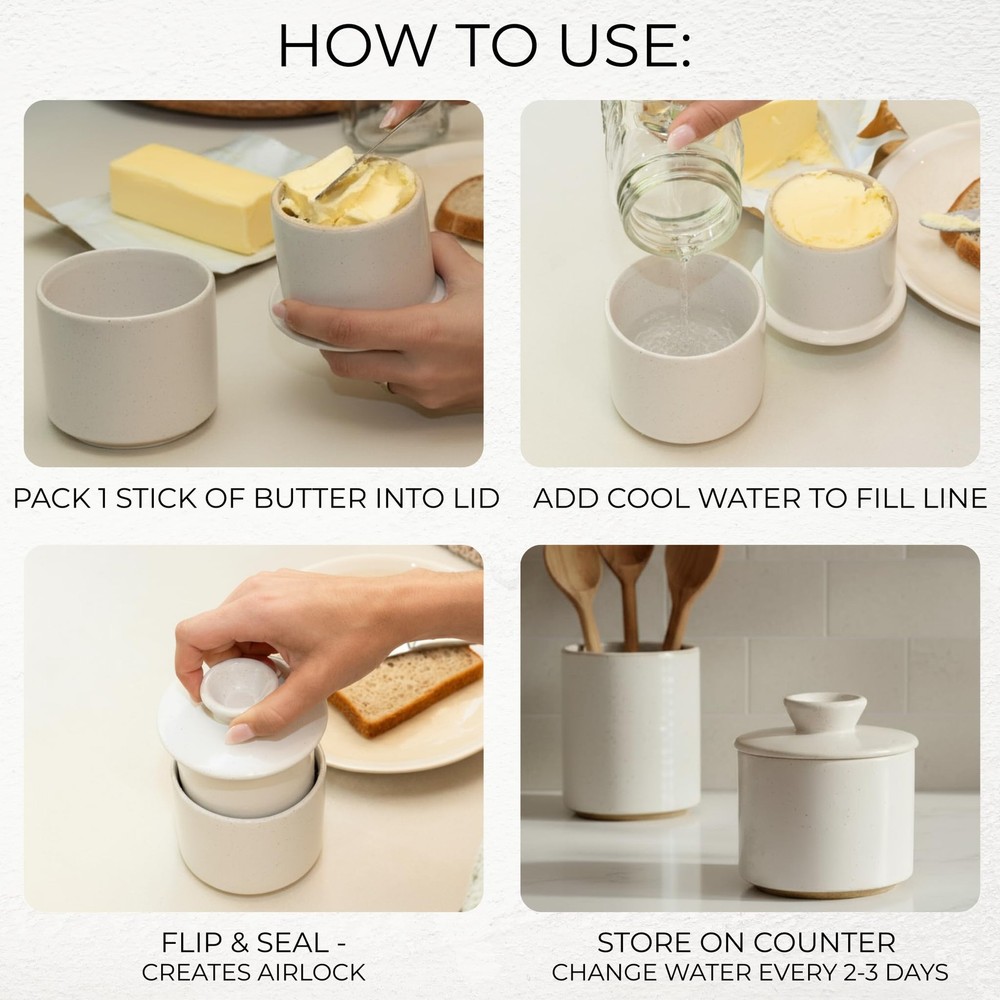 Beautiful Ceramic Butter Crock For Kitchen Countertop – Premium Container wit...