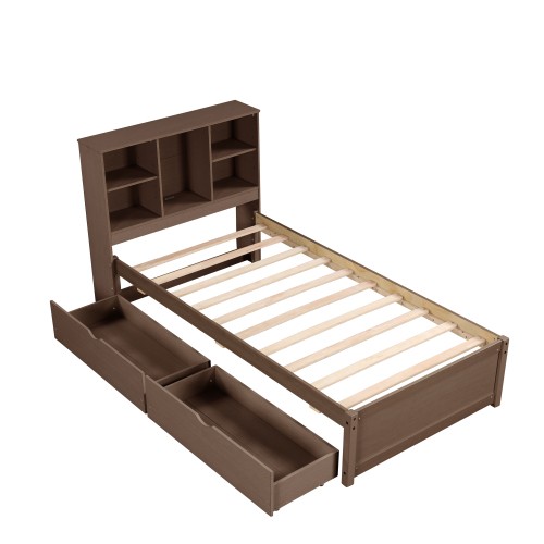 Built-in USB Port On Bookcase Headboard, Modern Twin Size Bed Frame