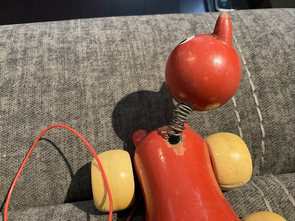 Vintage Wooden Cat Pull Toy 4”