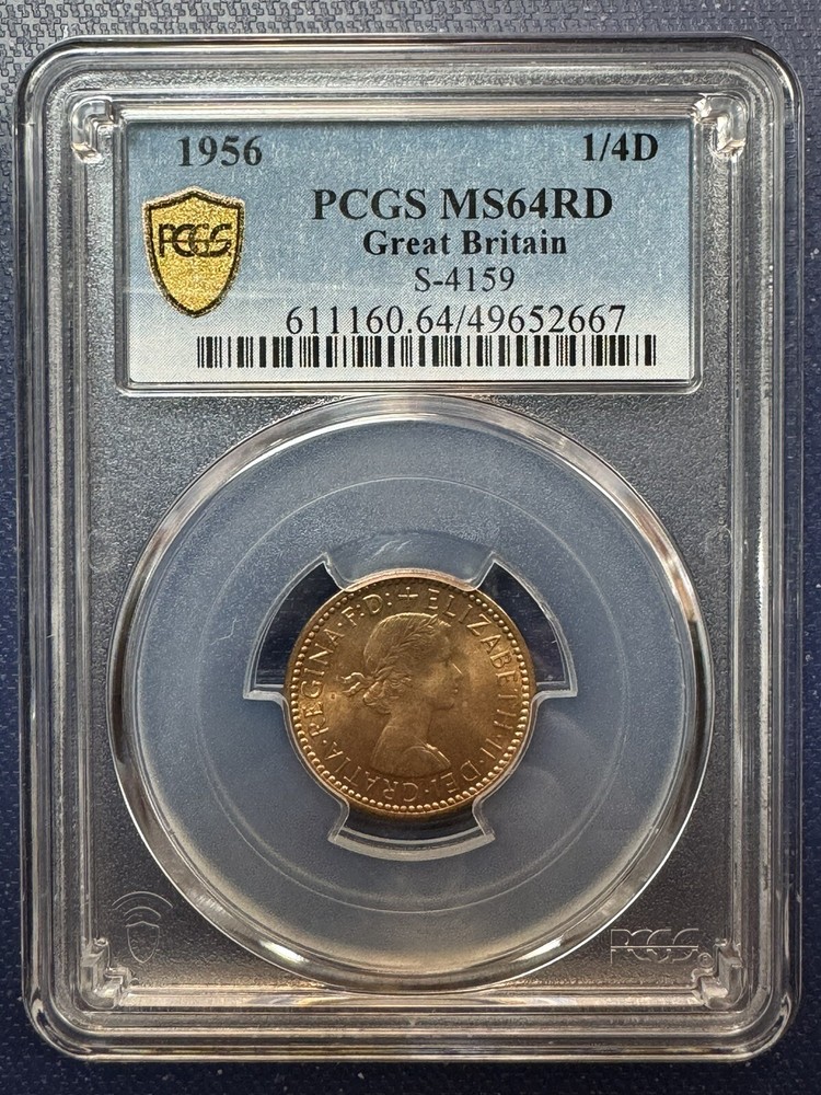 1956 GREAT BRITAIN FARTHING PCGS MS64RD Sharp Looking Coin! - True View!