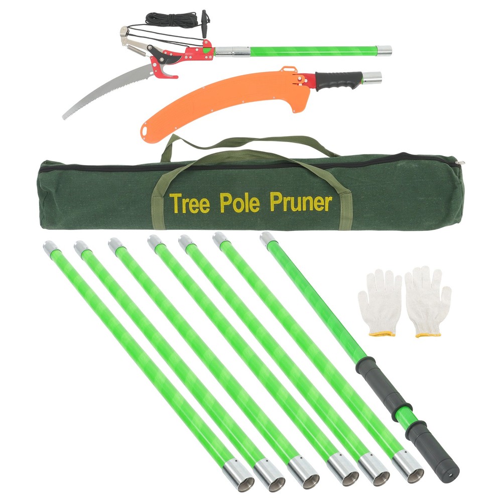 8-Section Telescoping Green Pole 27FT Extendable Tree Trimmer & Pole Saw Combo