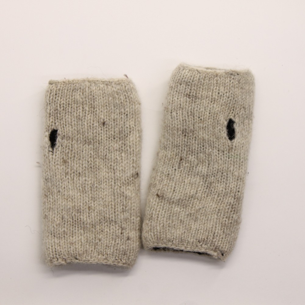 Mexicali Blues Fingerless Mitten Brown Flower Pattern Wool Knit Nepal