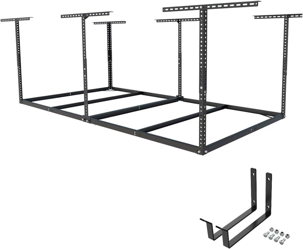 4X8 Overhead Garage Storage Rack without Decking,Plus 2-Pack Add-On Storage Util