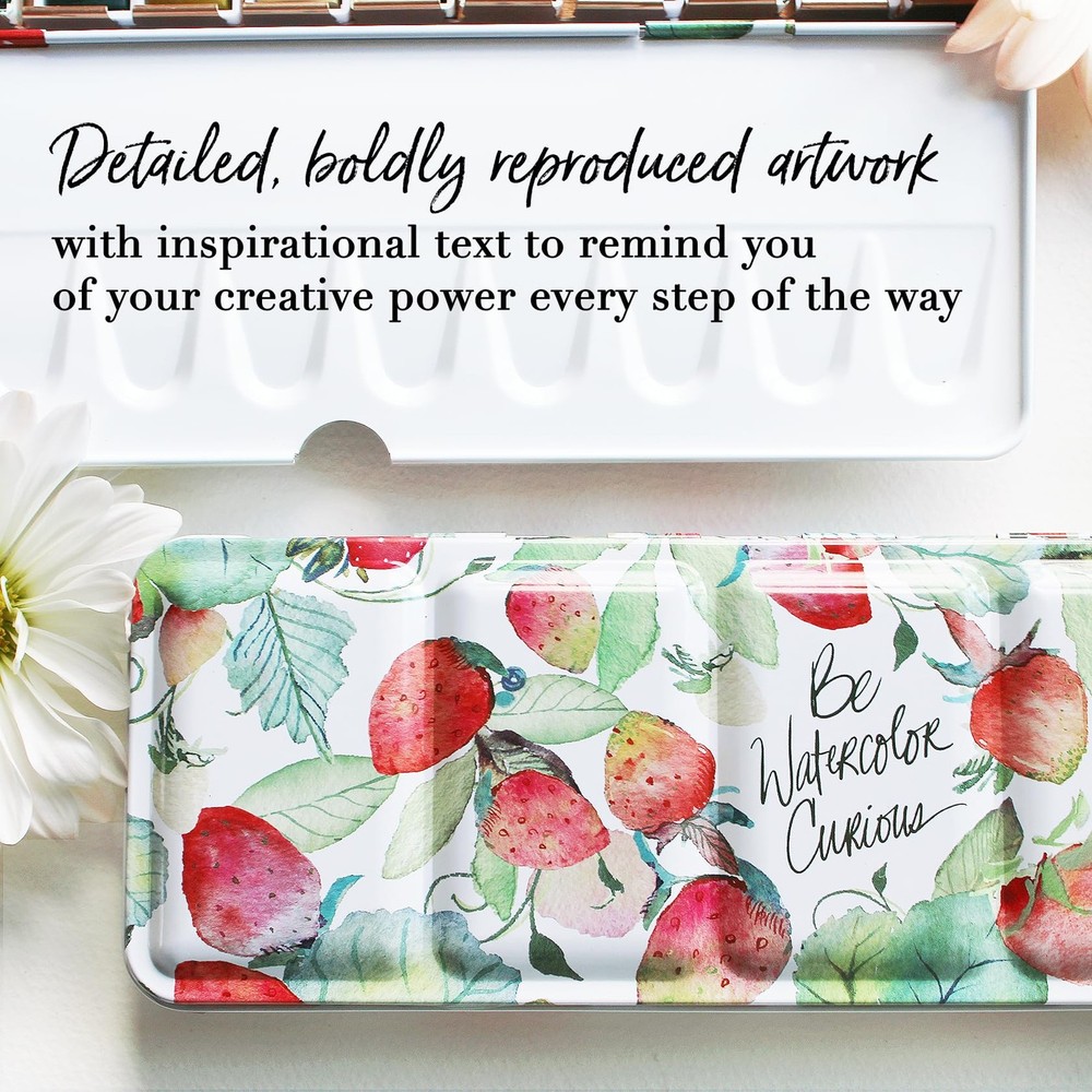 Empty Watercolor Palette, 24 Half Pans (Strawberries)