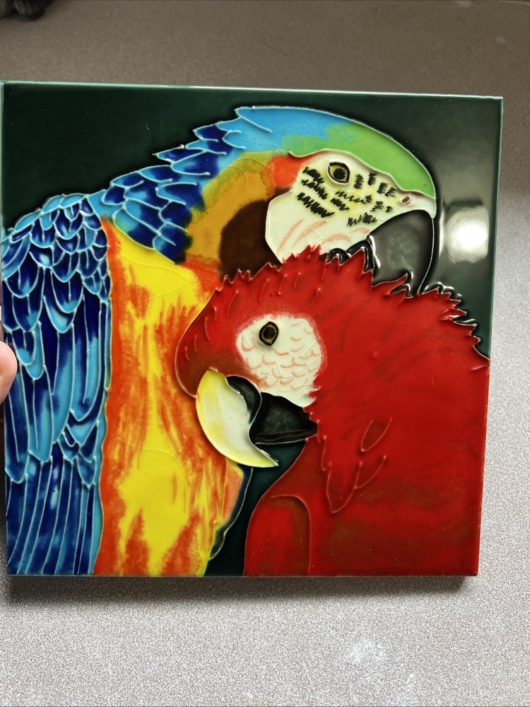 Macaw Parrots Glazed Decorative Tropical Hanging Tile