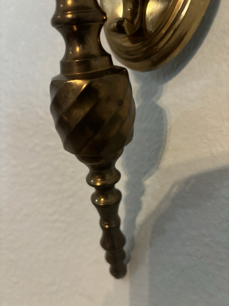 Vtg Solid Brass Wall Sconce Candle Holder Twist Design 10”