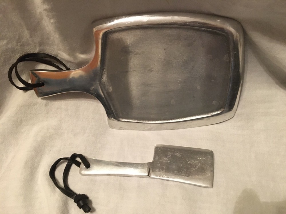 Metal Cheese Board and Cleaver