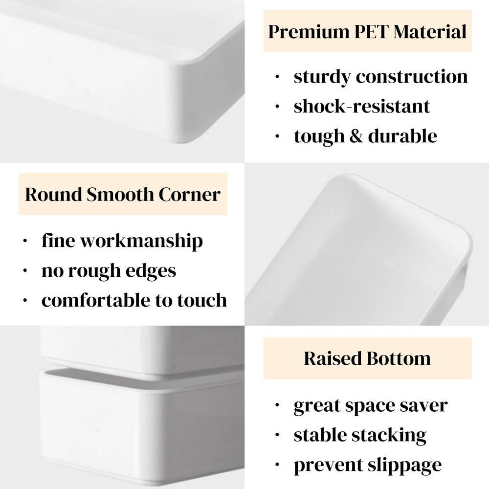6 Pack Plastic Drawer Organizer, 10'' x 3.3'' x 1.8'' White Stackable Vanity ...