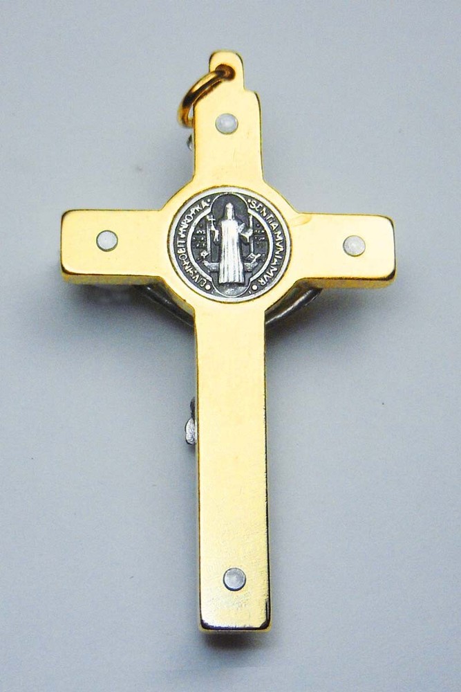 St. Benedict Crucifix 24kt Gold Plate - Blue 2 1/4"