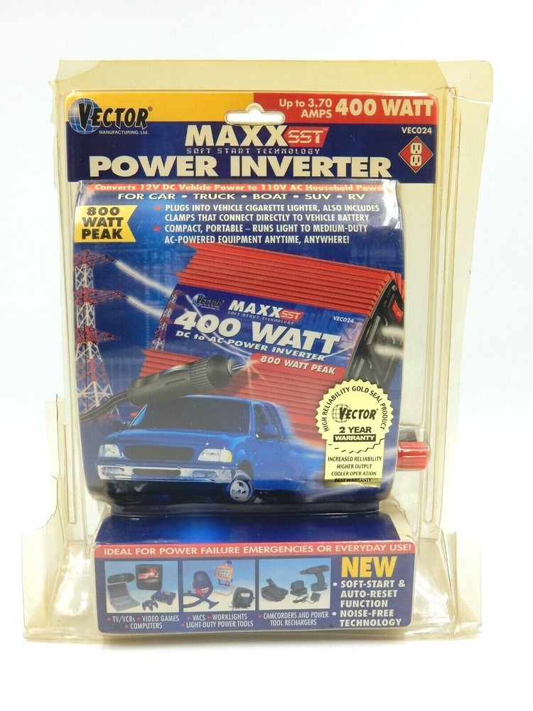 VECTOR MAXX SST SOFT START TECHNOLOGY 400W 3.7AMP 12VDC TO AC POWER INVERTER