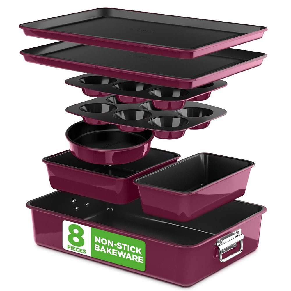 NutriChef 8-Piece Nonstick Stackable Bakeware Set - PFOA, PFOS, PTFE Free Bak...