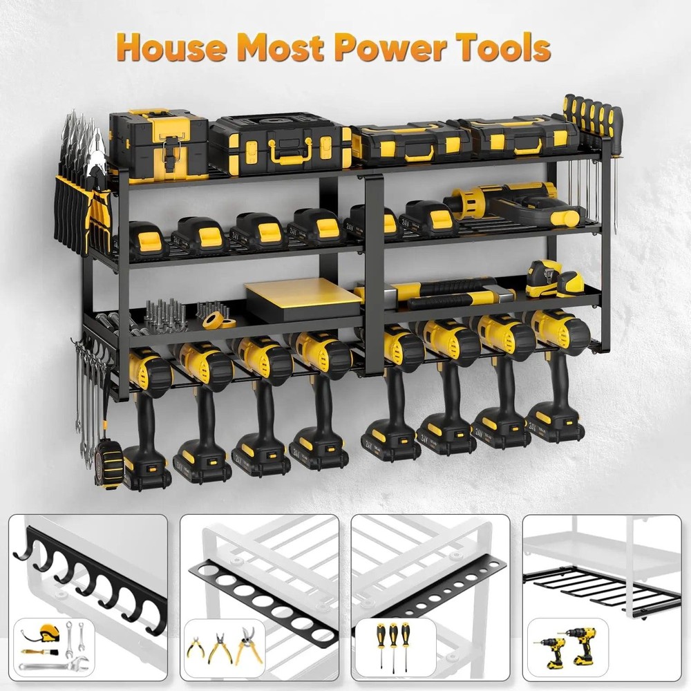 Power Tool Organizer Wall Mount, Extended Large Heavy Duty Drill Holder, 4 Layer
