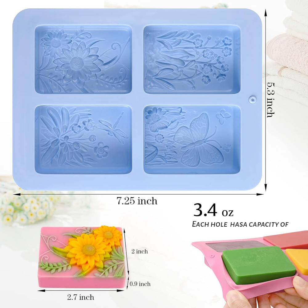 Soap Molds Silicone, 3D Rectangular Insect Flower Silicone Molds for Handmade...