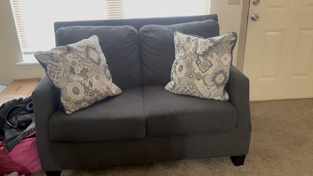 Grey couch with small couch