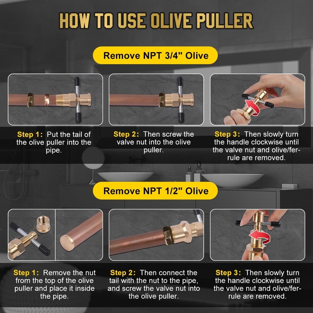 Olive Puller Not Damage The Pipe 1/2in & 3/4in(US Standard), Yellow