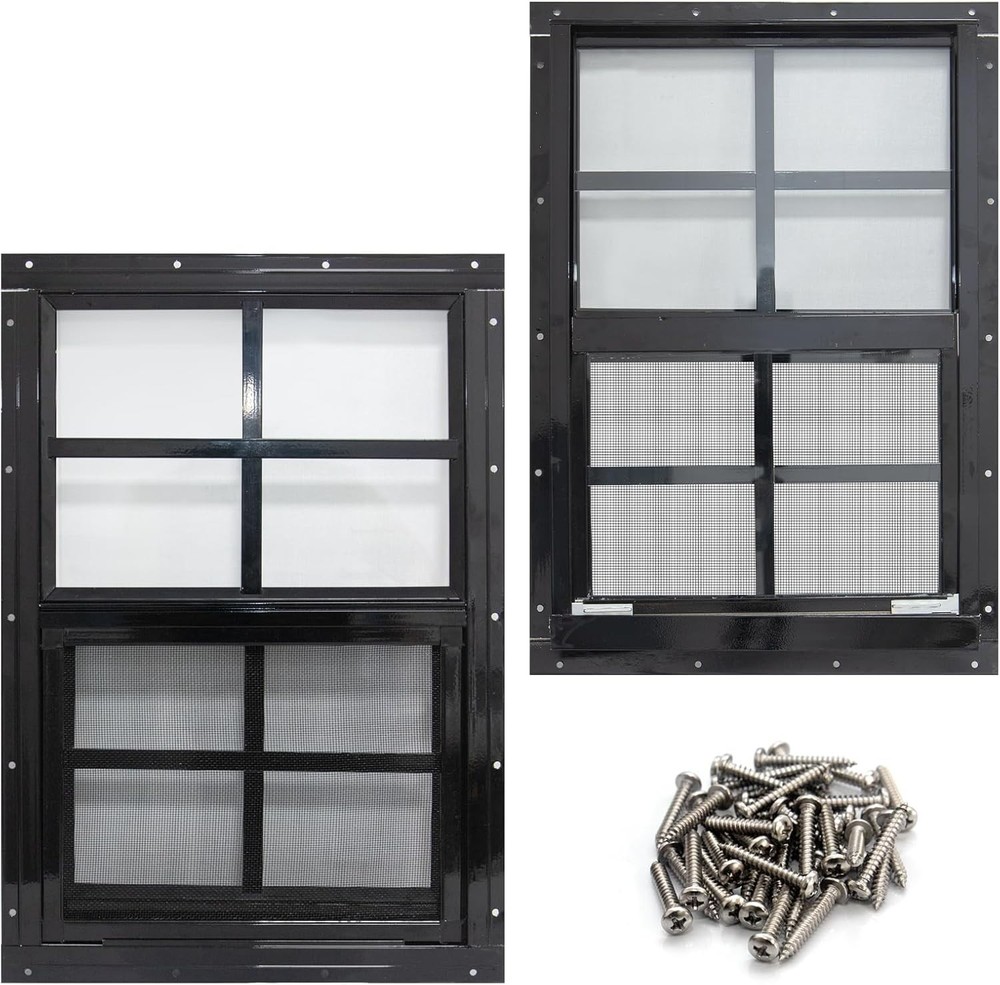 2 Pack Shed Windows with Black Frame, 18x 23 Flush Mount Small Window with Te...