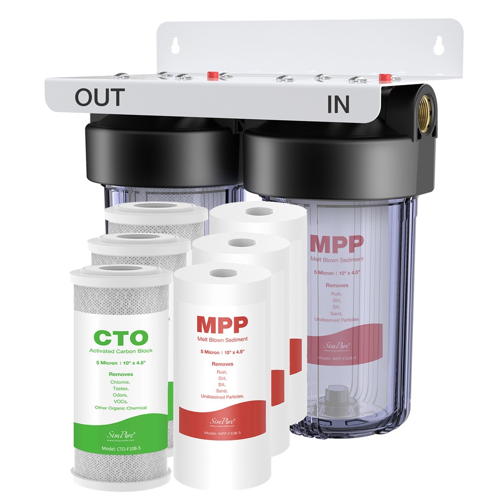 10x4.5" Big Blue 2-Stage Whole House Water Filter Filtration System Brass Port