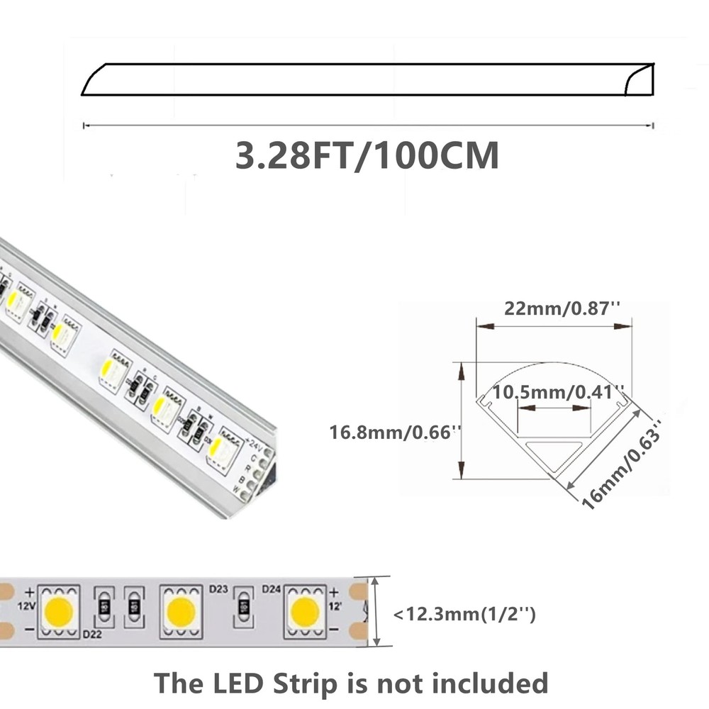 5-Pack 3.3FT 1Meter V Shape LED Strip Aluminum Channel Diffuser System, Extru...