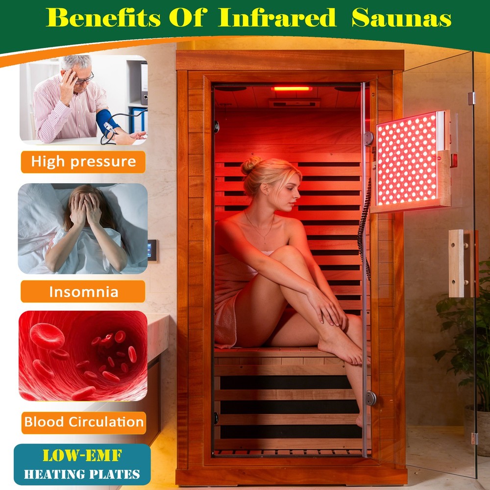 Infrared sauna with red light therapy for 1 person