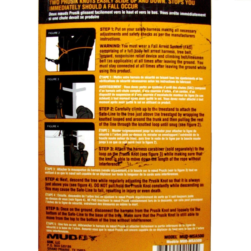 GSM MUDDY SAFE LINE ROPE SAFETY TREE HARNESS SYSTEM MODEL MUD-MSA500