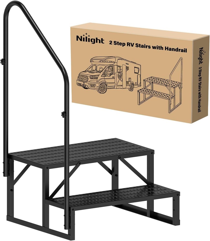 Nilight RV Steps with Handrail 2 Steps Hot Tub Steps Outdoor RV Stairs Step