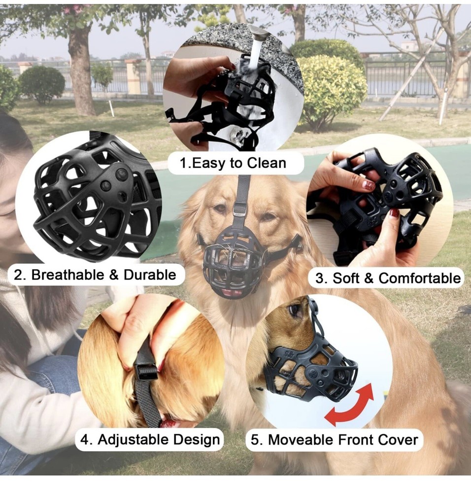 Dog Muzzle XL Breathable Basket Muzzle Black