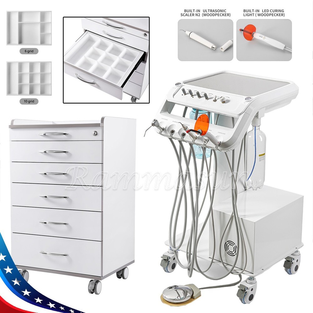 Portable Dental Mobile Unit Air Compressor/Acrylic Mobile cabinet Five Drawers