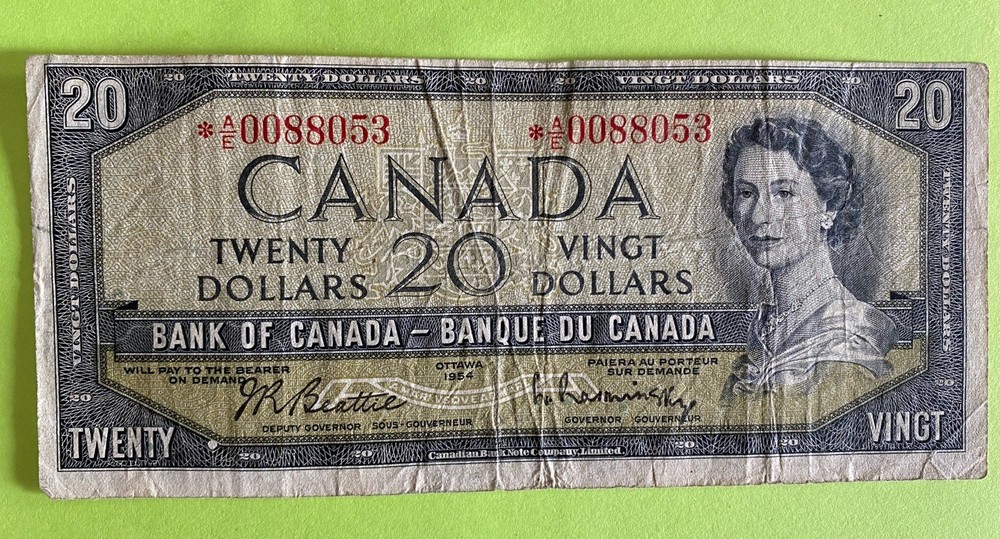 1954 * Replacement 20 Dollars Canada A/E Beattie Rasminski Modified Portrait